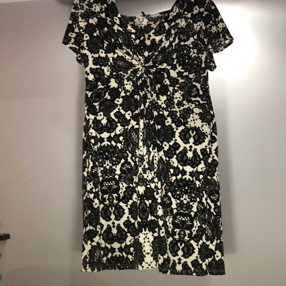 Lace Patterned Black and Ivory A-Line Dress